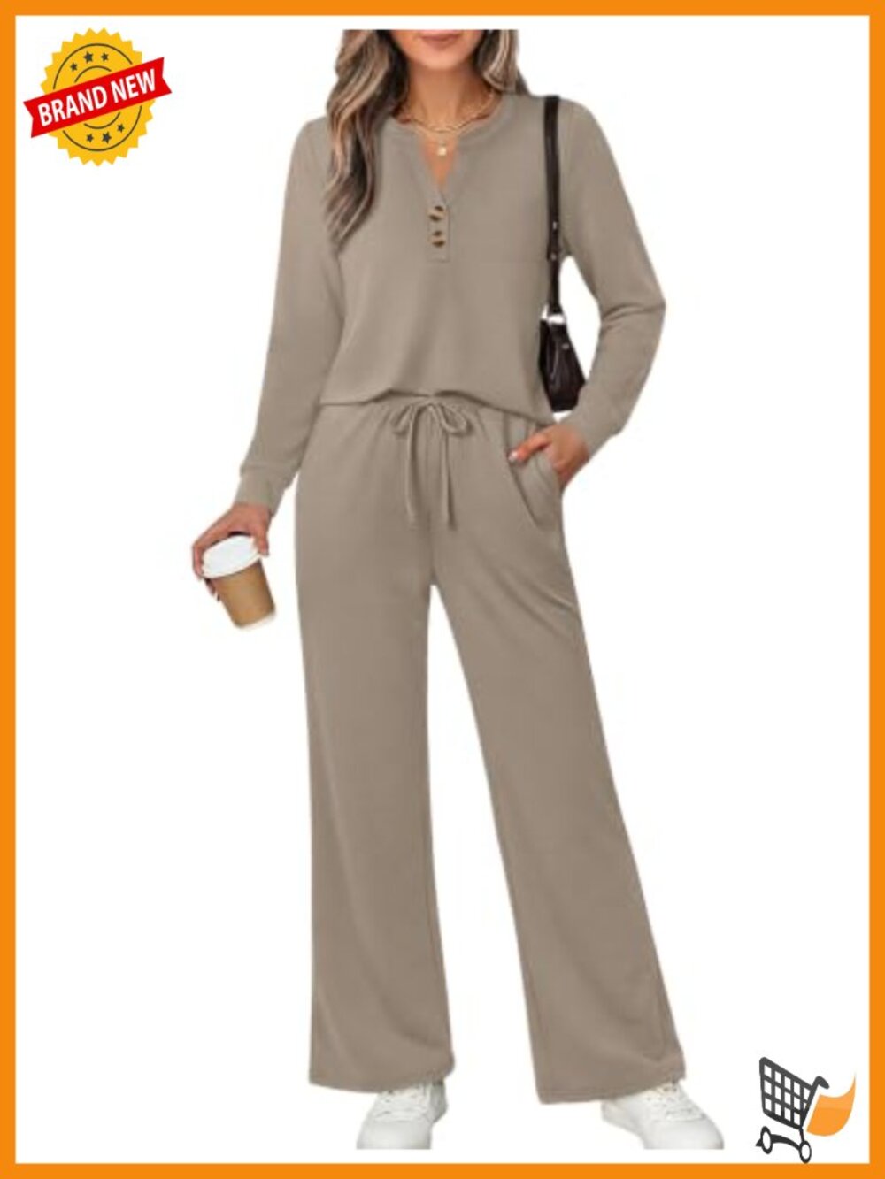 WIHOLL Two Piece Lounge Set with Wide Leg Pants and V-Neck Top